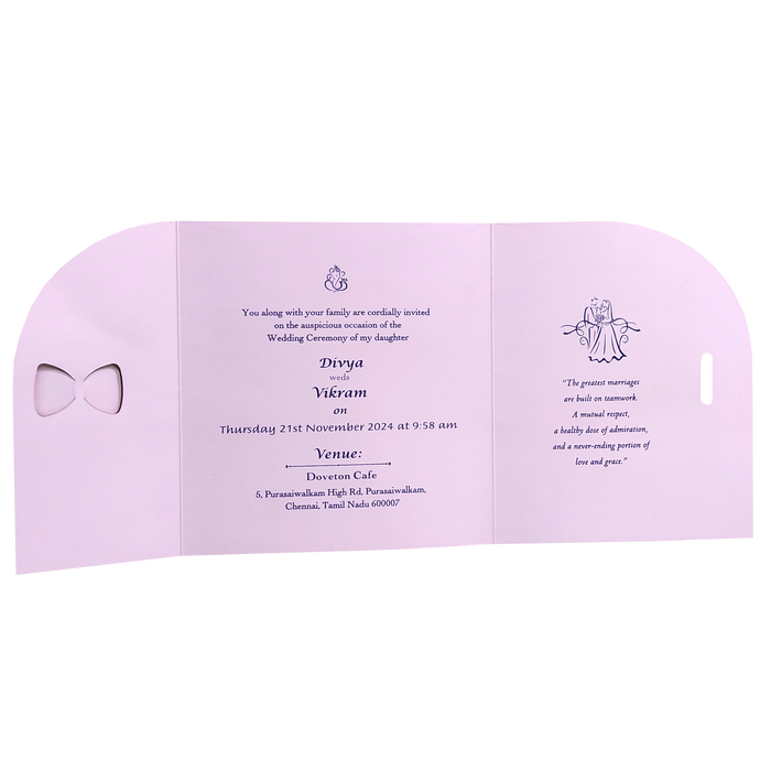 Light Pink Bow Twofold Wedding Card-King of Cards