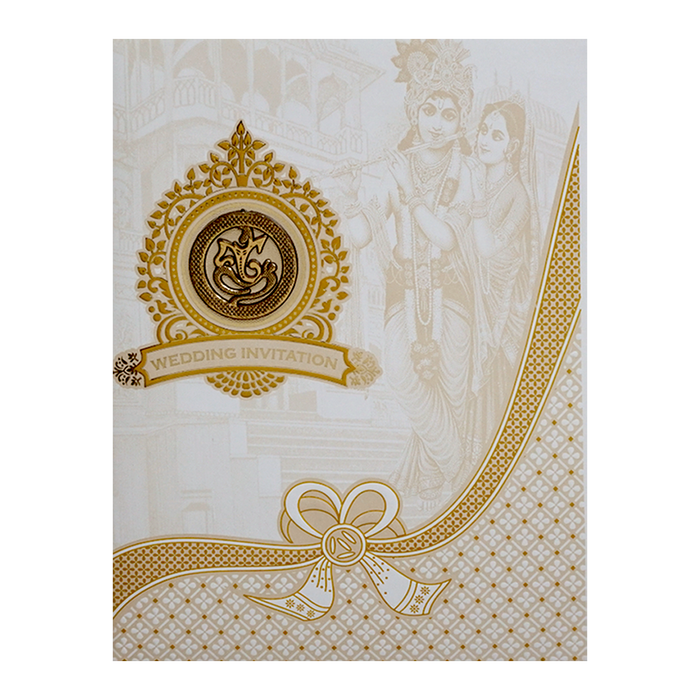 White Radhe Krishna Invitation Card-King of Cards