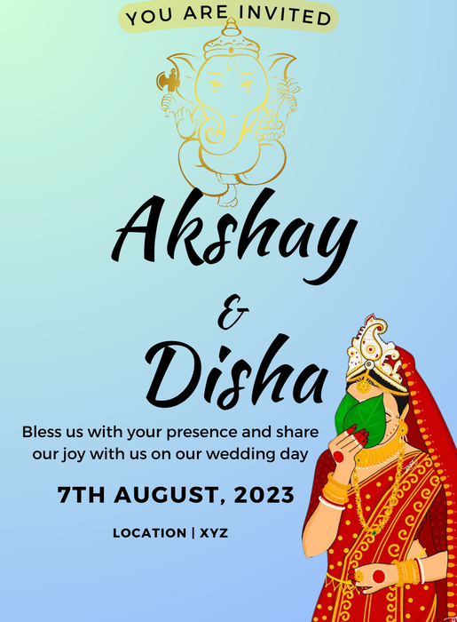Blue Ganesha Gujarati Wedding Invitation-AAGWI006