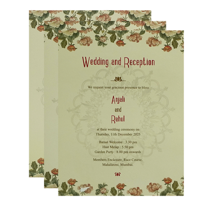 Light Ivory Floral Wedding Card-KPR09700