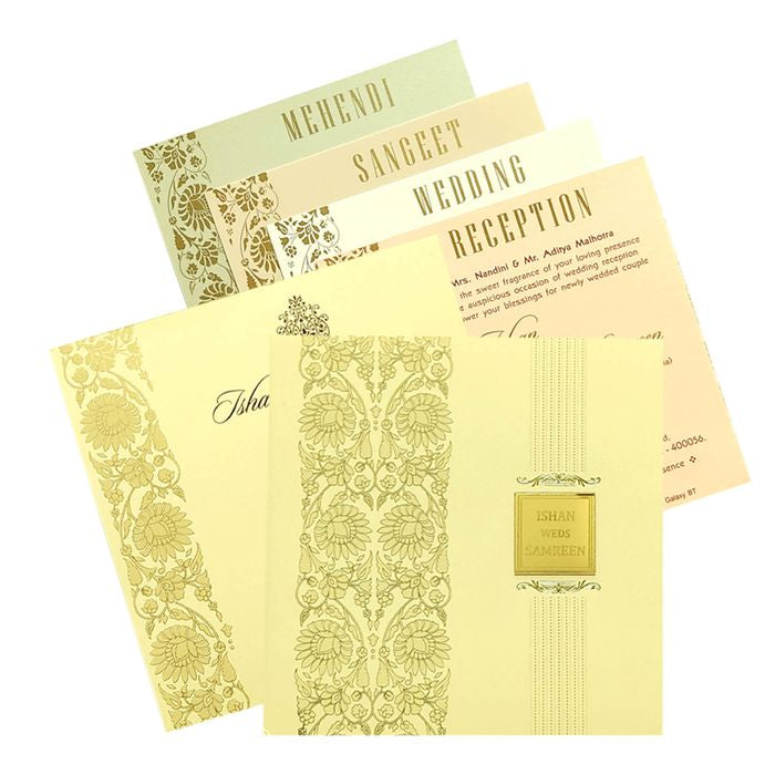 Cream Floral Nameplate Invitation Card-KRC28650