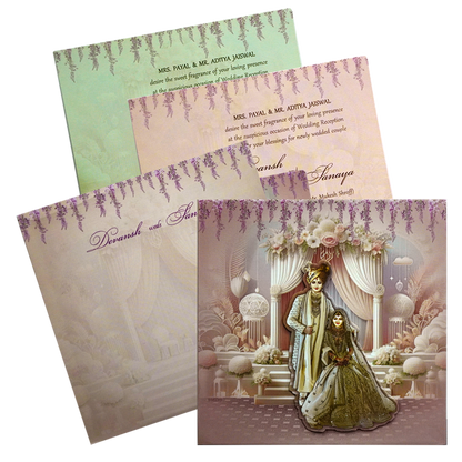 Pastel Pink Bride Groom Padded Invitation Card-King of Cards