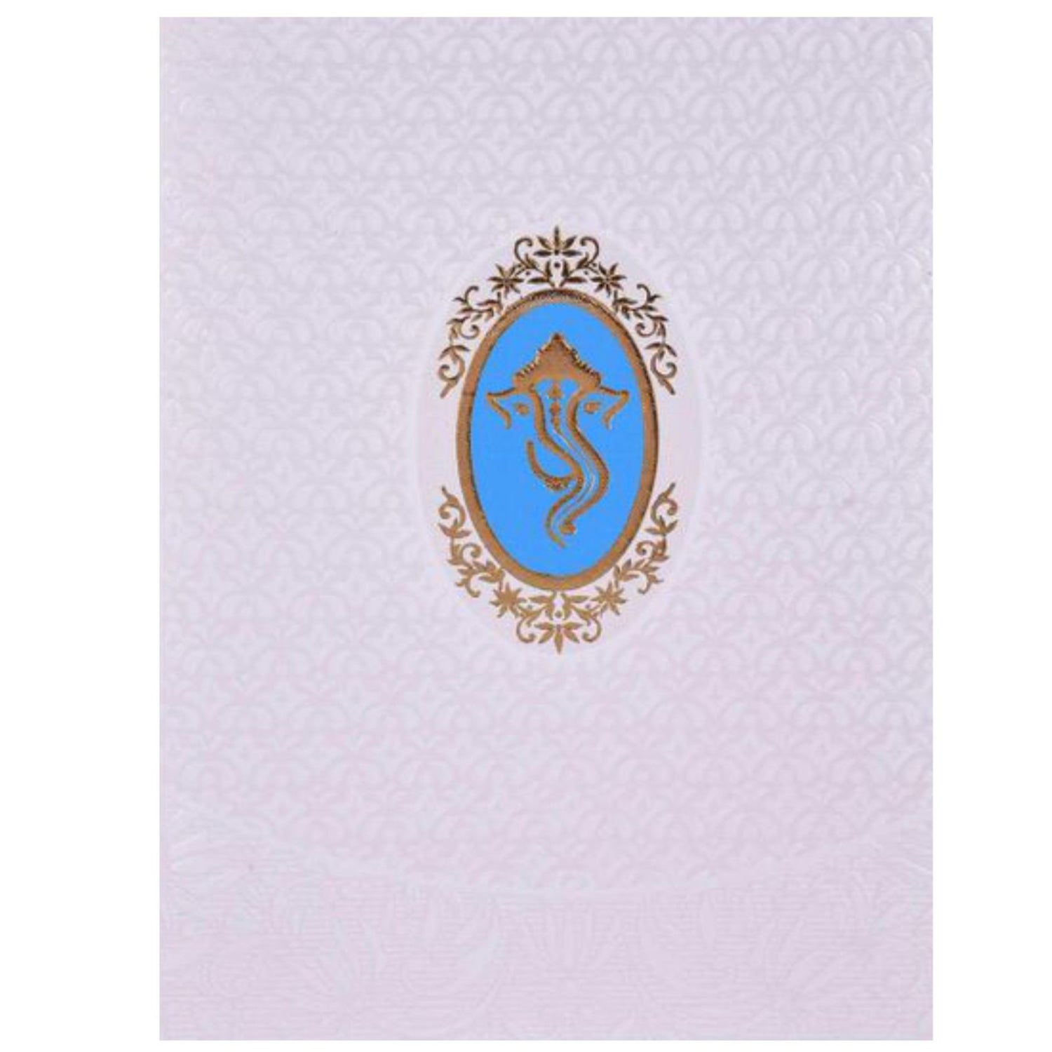 Pristine White Shading With Blue Background Ganesha Wedding Card - KNK2144