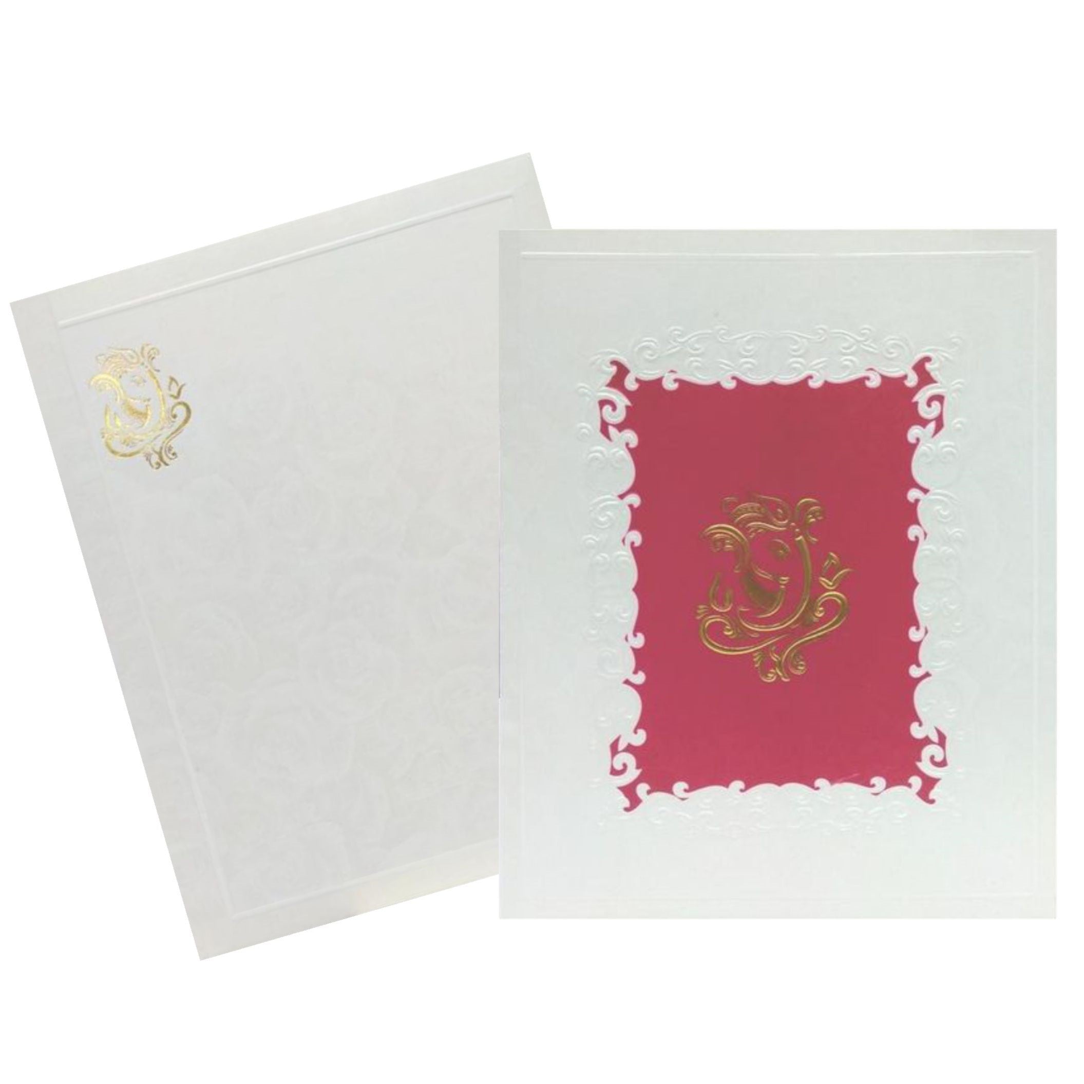 Embossed Ganesha With Pink Background Wedding Card - KNK2662