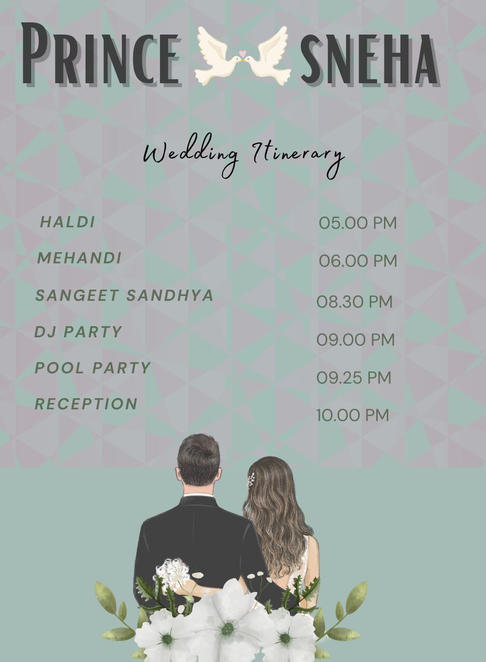 Green Doves Wedding Itinerary Invitation-AAWII039