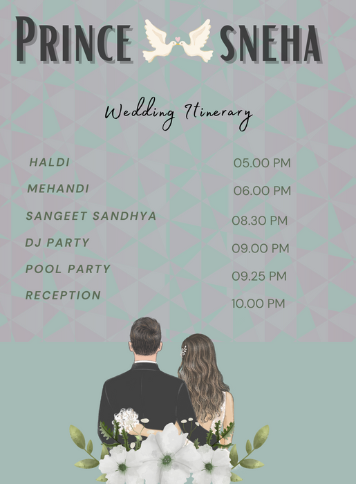Green Doves Wedding Itinerary Invitation-AAWII039