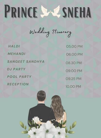 Green Doves Wedding Itinerary Invitation-AAWII039