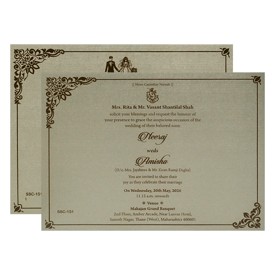 Grey Gold Jaali Padded Wedding Card-KSSC1510