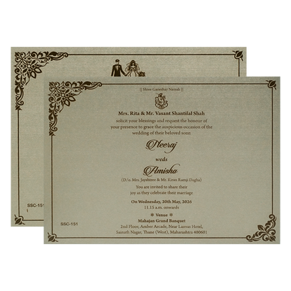 Grey Gold Jaali Padded Wedding Card-KSSC1510