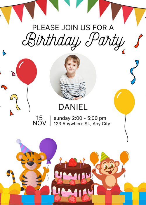 White Tiger Kids Birthday Invitation-King of Cards