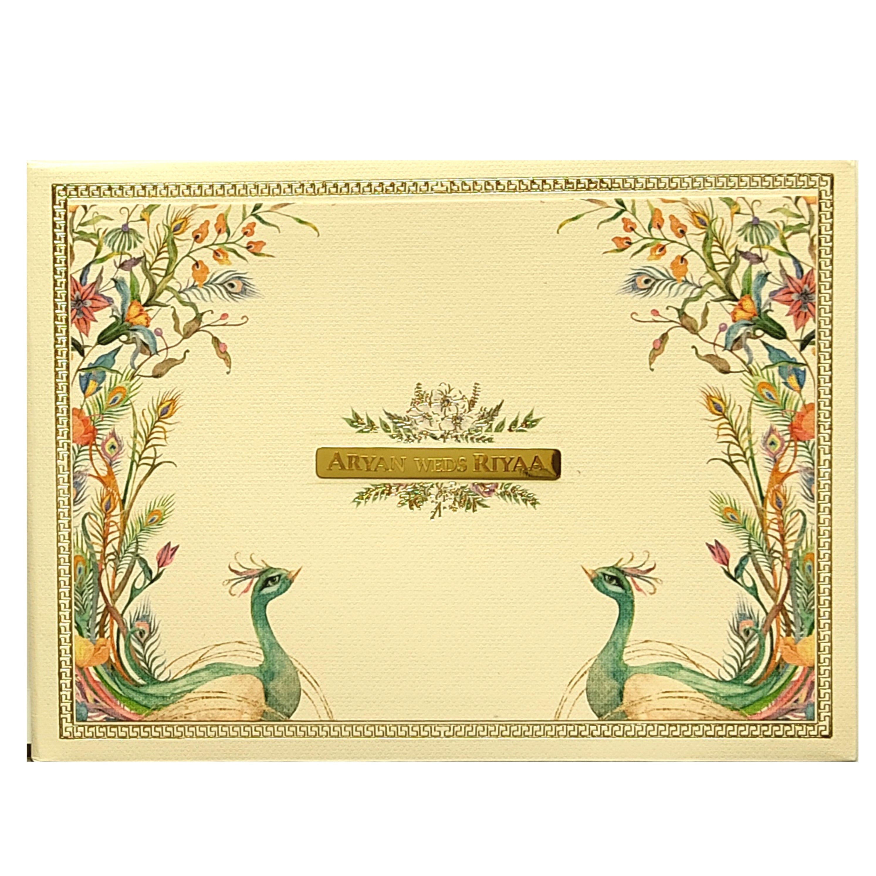 Cream Peacock Padded Invitation Card-KRC29531