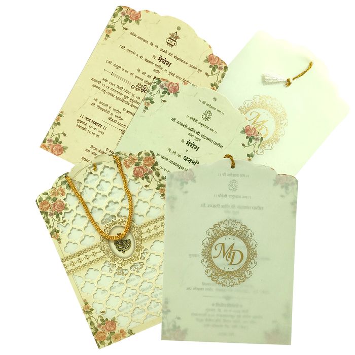 Pale Ivory Brown Laser Cut Invitation-KVN06340