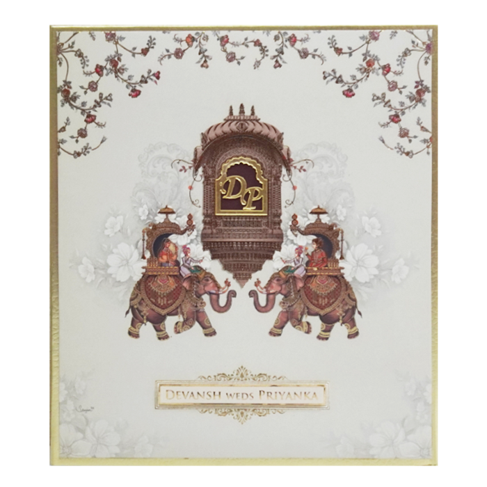 Peach Cream Elephant Padded Wedding Card-King of Cards