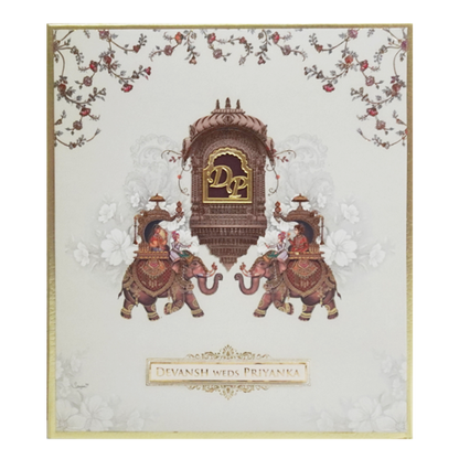 Peach Cream Elephant Padded Wedding Card-King of Cards