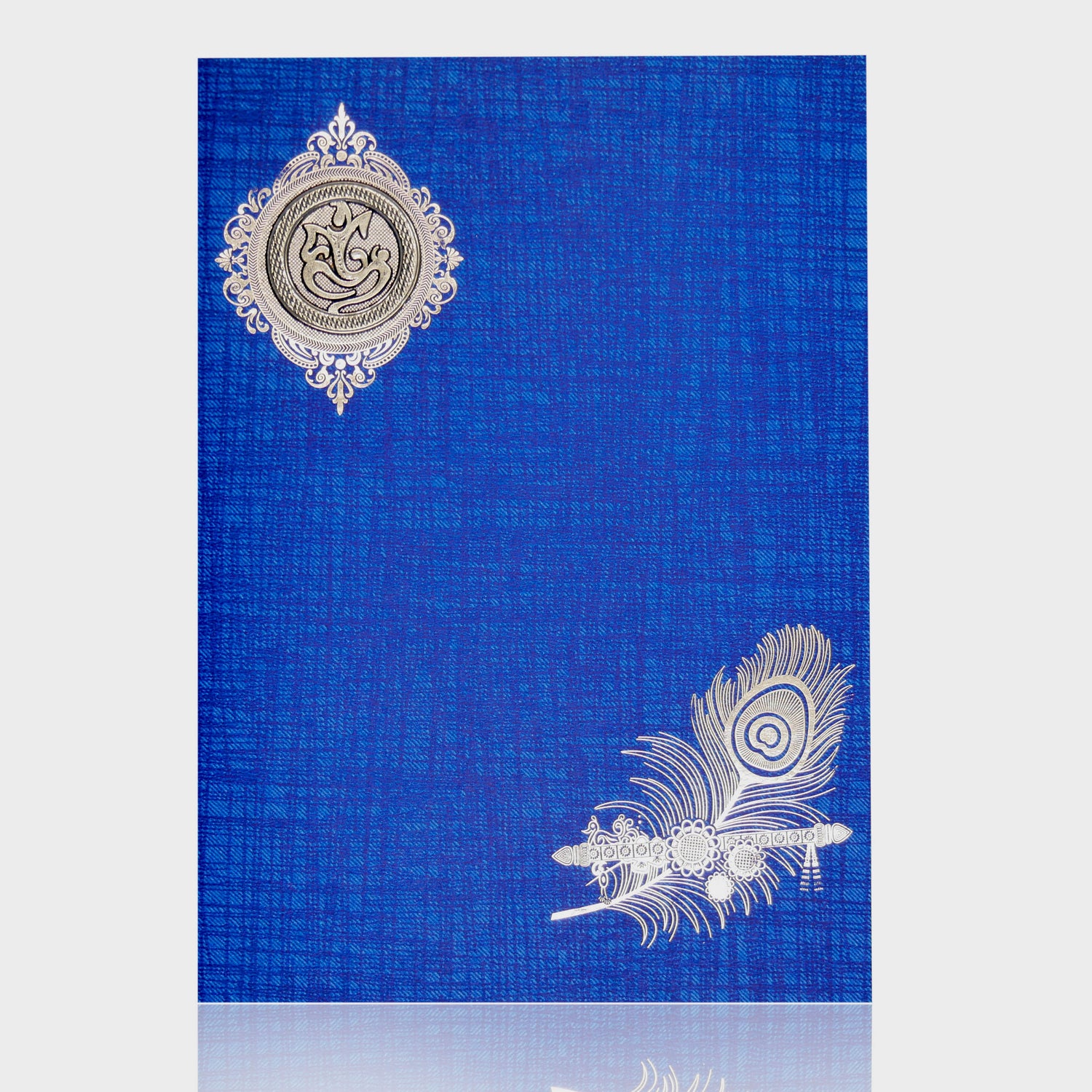 Blue Classic Paper Print Peacock Feather With Flute Invitation Card-KNCP811B