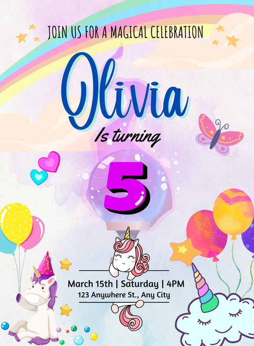 Pink Magical Unicorn Invitation-AAUNI003