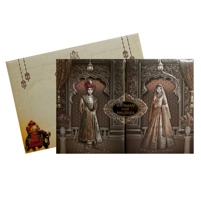 Brown Padded Embossed Invitation Card-King of Cards