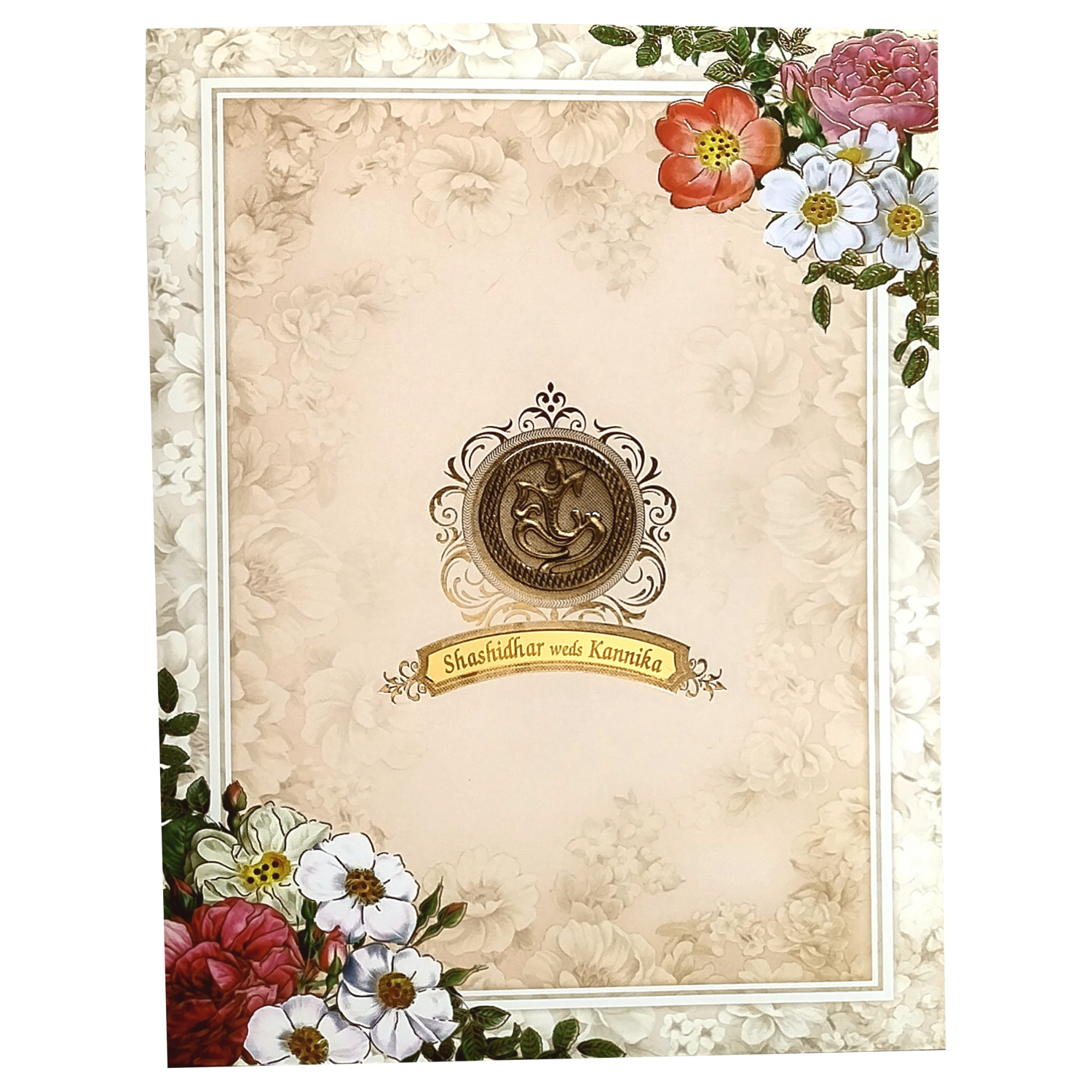 Peach Floral Nameplate Invitation Card-KNKJ1120