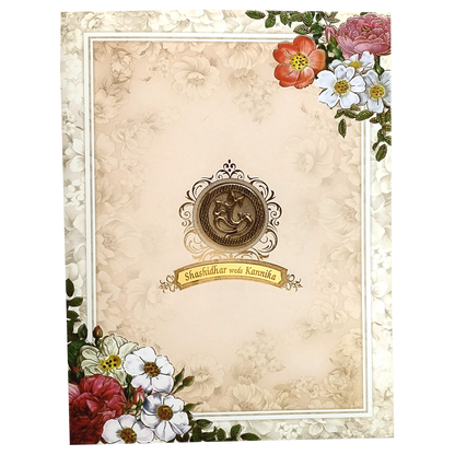 Peach Floral Nameplate Invitation Card-KNKJ1120