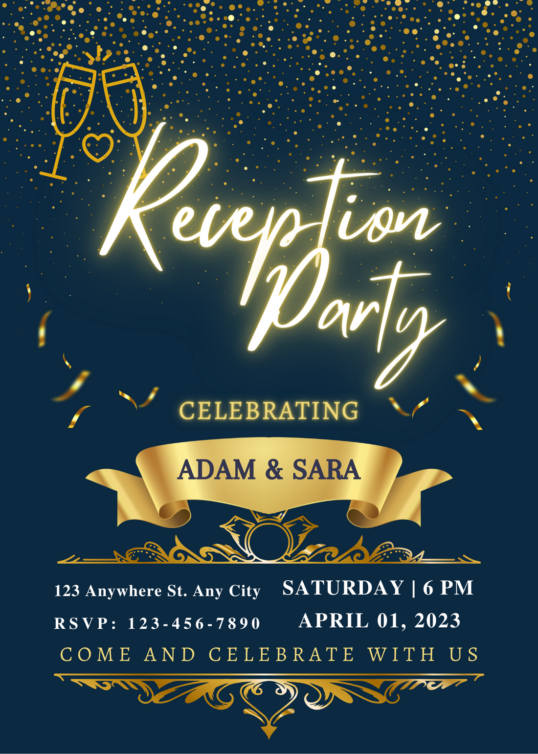 Royal Blue Elegance Reception Party Invitation-AARPI001