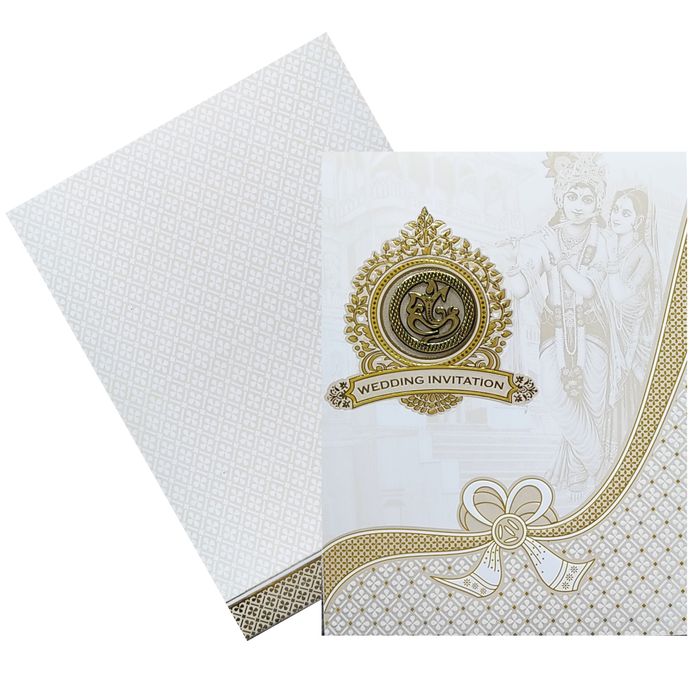 White Radhe Krishna Invitation Card-King of Cards