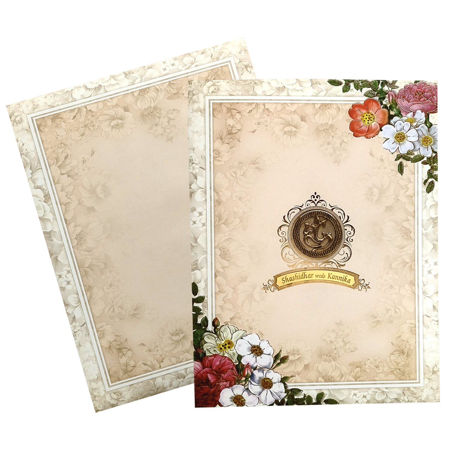 Peach Floral Nameplate Invitation Card-KNKJ1120