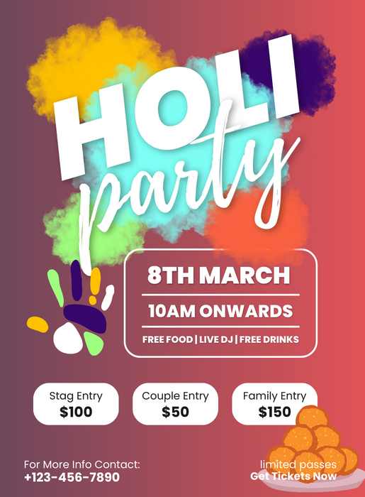 Vibrant Holi Party Invitation-AAHPI007