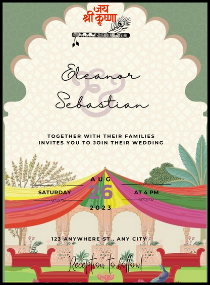 Vibrant Floral Gujarati Wedding Invitation&