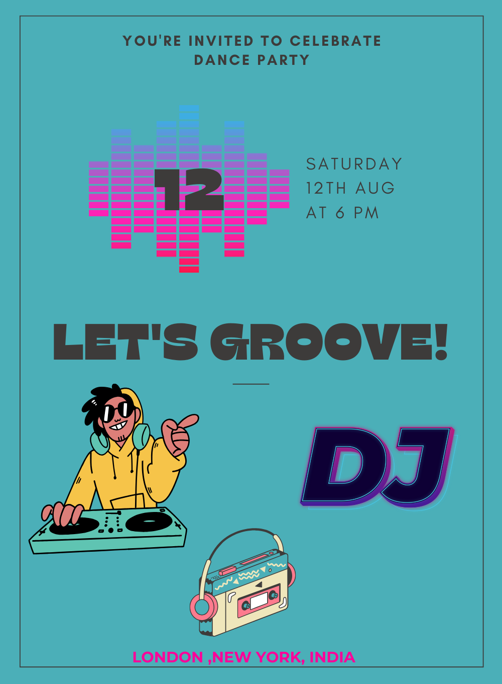 Vibrant Neon Dance Party Invitation-AADPI017