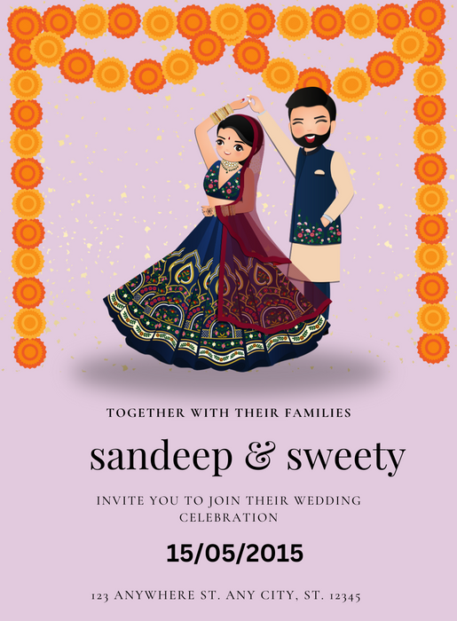 Vibrant Violet Gujarati Wedding Invitation&