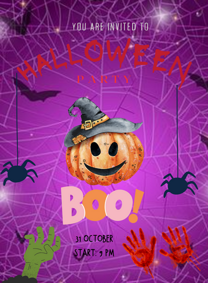 Violet Pumpkin Holloween Invitation-AAHOO018