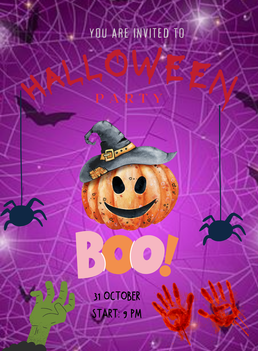 Violet Pumpkin Holloween Invitation-AAHOO018