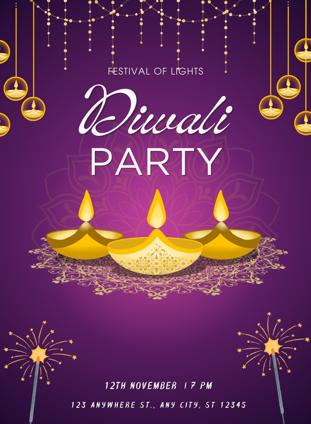 Violet Sparkle diwali Invitation-AADIW012