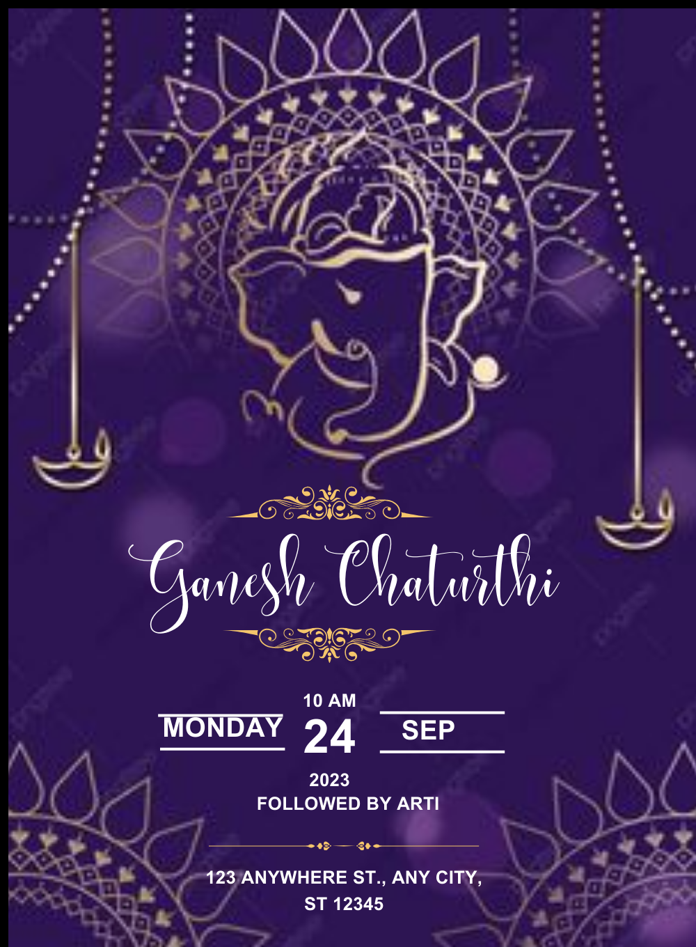 Violet Theme Ganesh Chaturthi Invitations-AAGCI005