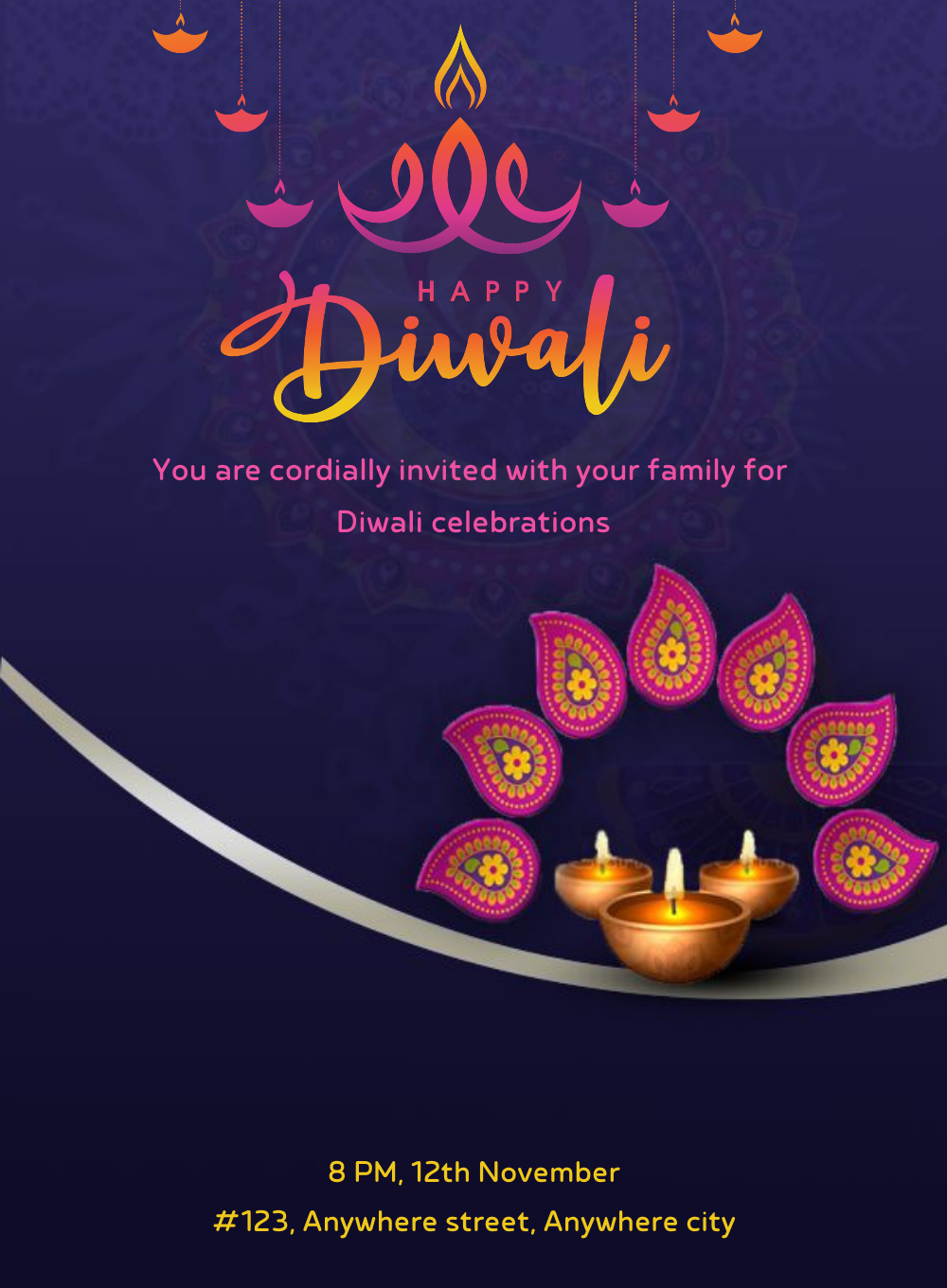 Vivid Violet Diwali Invitations-AADWI007