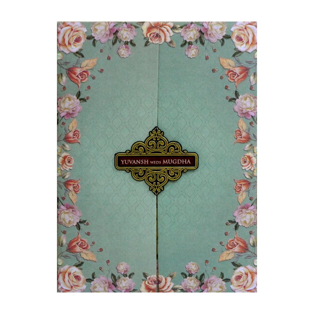 Glacial Green Floral Wedding Card-KVN07240