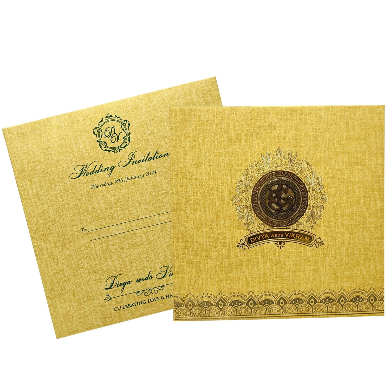 Gold Padded Invitation Card With Gold Foiling-KNPO5520N