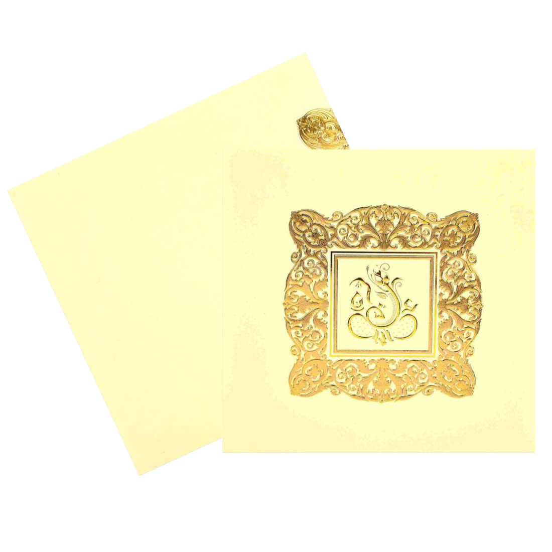Alluring Cream Shading With Ganesha Wedding Card - KNK30310