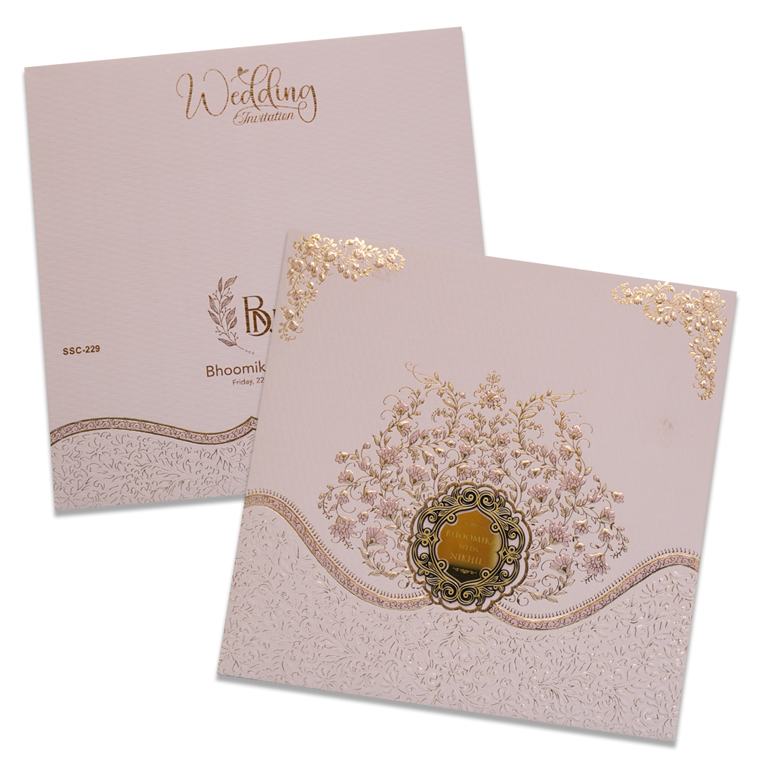 Pink Floral Embossed Padded Wedding Card - KSSC2290