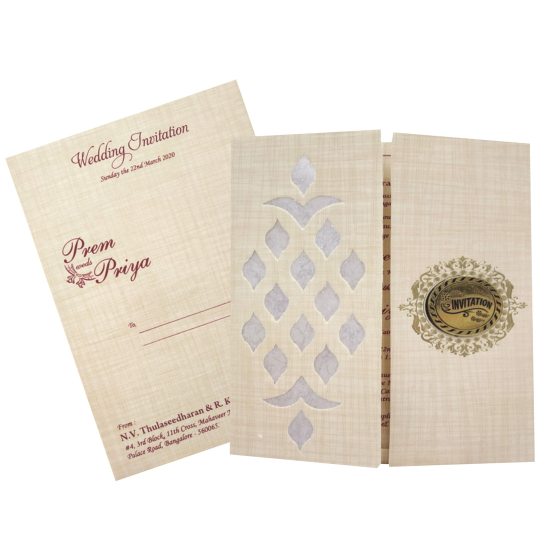 Sandal Metallic Door Type Die Cut Invitation-KNCP27SM
