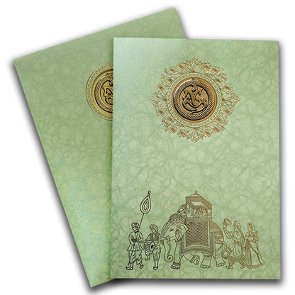 Green Elephant Baraat Wedding Card-KNKR039LG