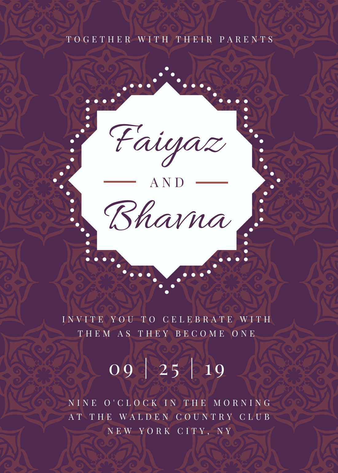 Purple Pattern Indian Wedding Invitation Portrait-EINK0012