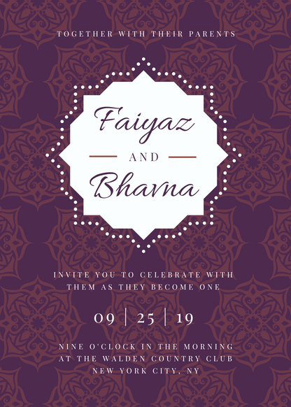 Purple Pattern Indian Wedding Invitation Portrait-EINK0012