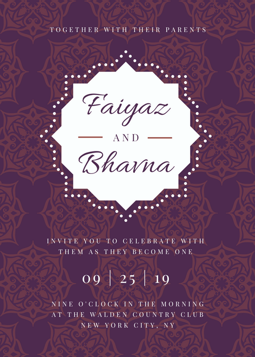 Purple Pattern Indian Wedding Invitation Portrait-EINK0012