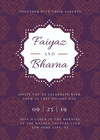 Purple Pattern Indian Wedding Invitation Portrait-EINK0012