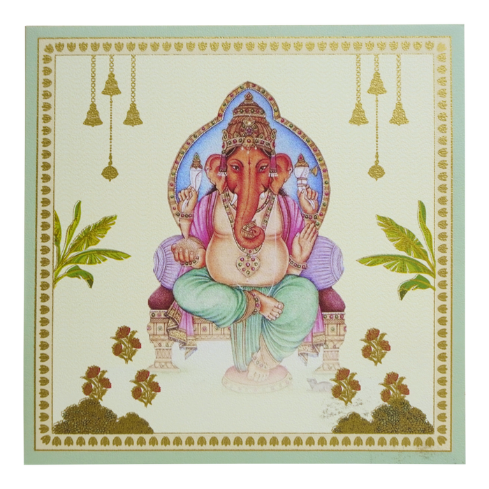 Cream Ganesha Wedding Card Design-King of Cards
