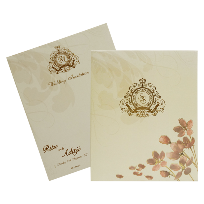 Beige Royal Floral Wedding Card Design-King of Cards