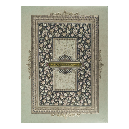 Blue Floral Metallic Padded Wedding Card-KSSC2500