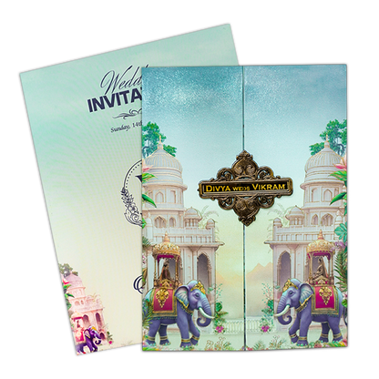 Royal Elephant Gatefold Padded Wedding Card-KNPS8605C
