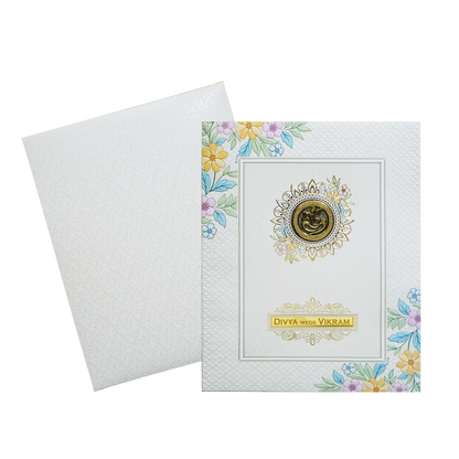 White Minimal Floral Embossed Invitation Card-KNJP1203